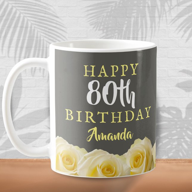 Gul Ros Blomma Blommig 80-årsdag Kaffemugg (Skapare uppladdad)