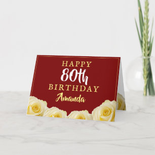 Gul ros blomma Blommig 80-årsdag Kort