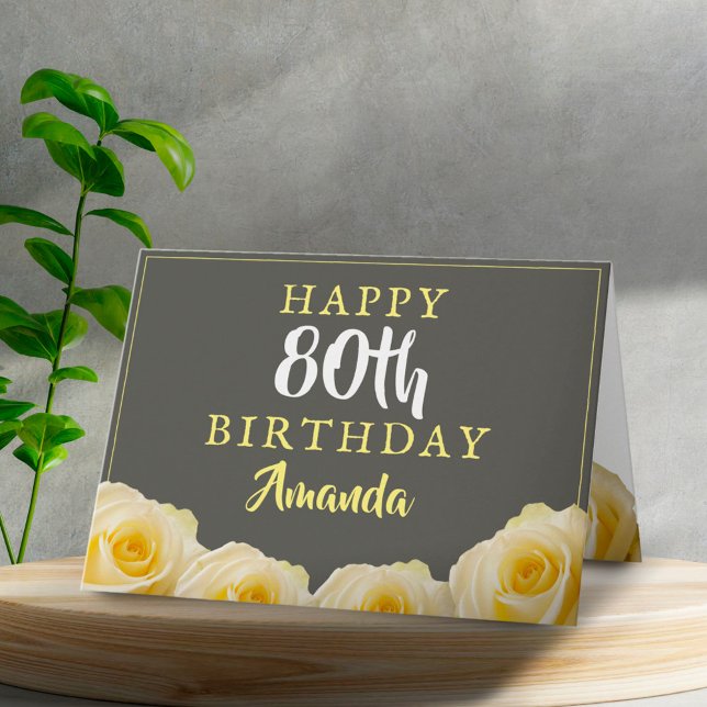 Gul Ros Blomma Blommig 80-årsdag Kort (Skapare uppladdad)