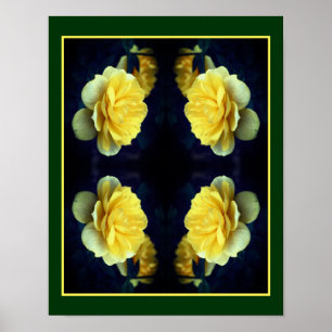 Gul ros blomma i Fullt Bloom Spegel Abstrakt Poster