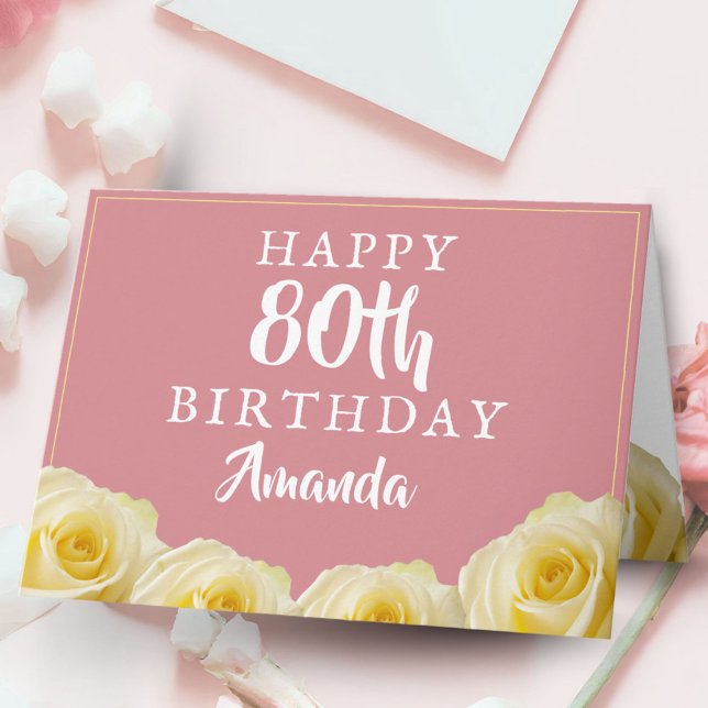 Gul ros Blommans Blommigt 80:e födelsedagen Kort (Skapare uppladdad)