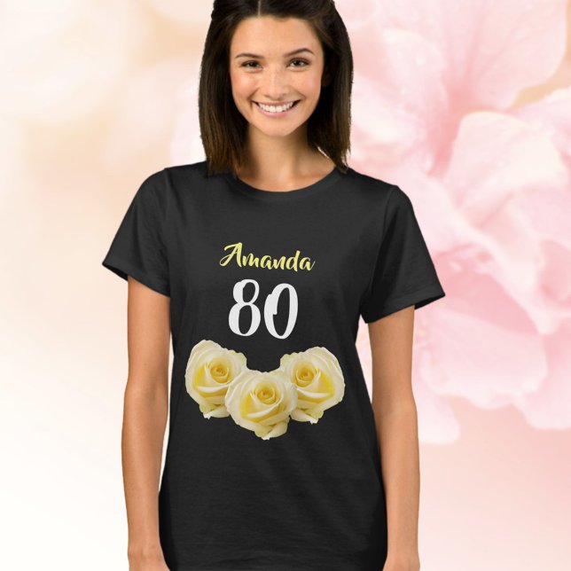 Gul ros Blommans Blommigt 80:e födelsedagen T Shirt (Skapare uppladdad)