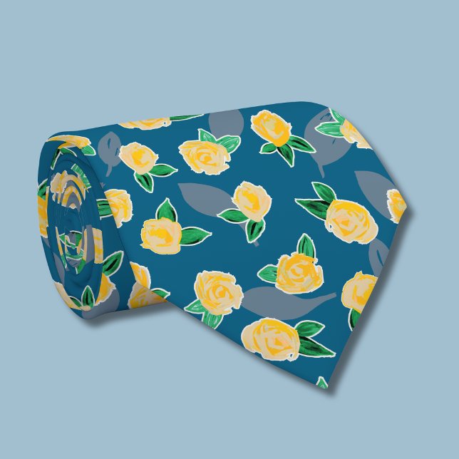 Gul Ros Blommig Botanisk Handväskor Slips (Yellow rose botanical floral tie)