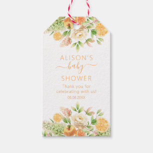 Gul Ros Blommig Grönska Flicka Baby Shower Presentetikett