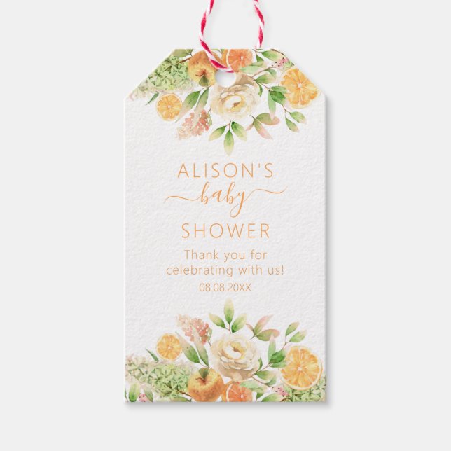 Gul Ros Blommig Grönska Flicka Baby Shower Presentetikett (Framsidan)