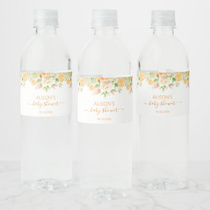 Gul Ros Blommig Grönska Flicka Baby Shower Vattenflaskor Etikett