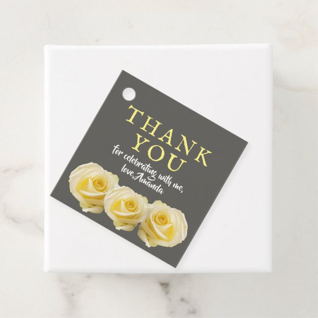 Gul ros Blommigt Birthday Tack Photo Gåvor Etiketter (På plats)