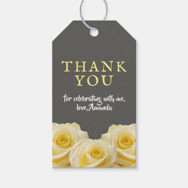 Gul ros Blommigt Birthday Tack Photo Presentetikett (Framsidan)