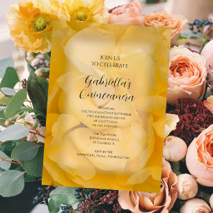 Gul ros Blommigt Quinceanera Party-inbjudan Inbjudningar