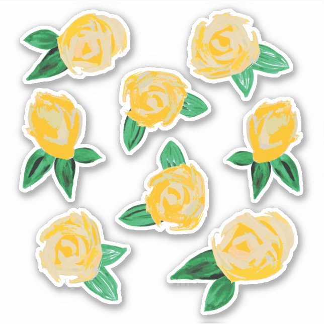Gul ros Blommigt Stickers Klistermärken (Framsida)