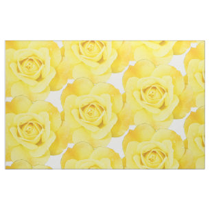 Gul ros Blommönster Flowers Abstrakt White Tyg