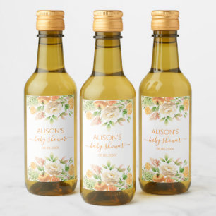 Gul Ros Blommor Grönska Flicka Baby Shower Mini Vinetikett