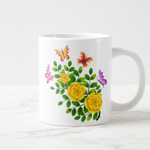Gul ros Blommor och fjäll-64567 Jumbo Mugg