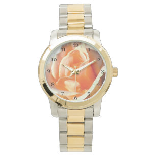 Gul ros-blomstermakro nära bild mode armbandsur