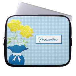 Gul ros Blue Vas Gingham bärbar dator Laptop Fodral