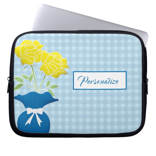 Gul ros Blue Vas Gingham bärbar dator Laptop Fodral (Framsidan)