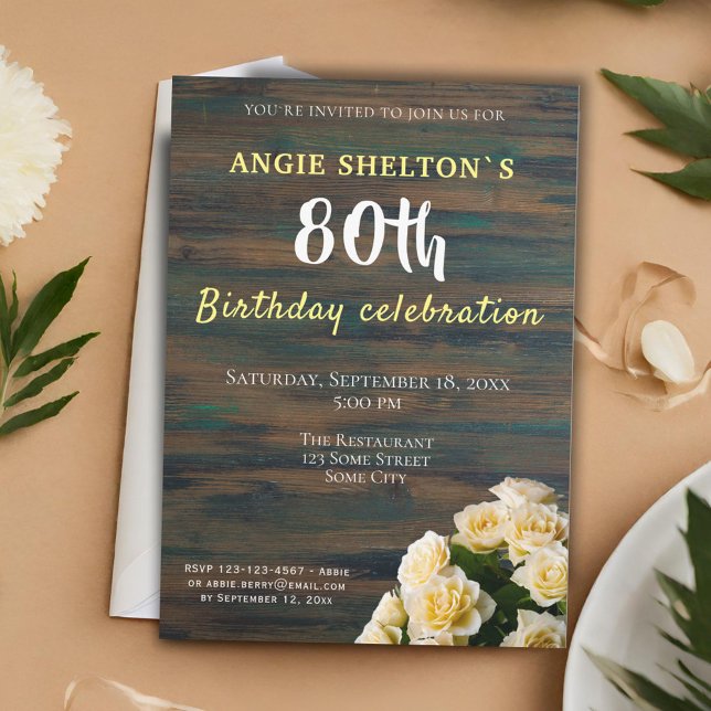 Gul ros Bouquet 80:e födelsedag Blommigt Party Inbjudningar (Skapare uppladdad)