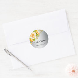 Gul ros Bouquet Silver Bröllop Runt Klistermärke