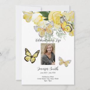 Gul ros Butterfly Funeral Inbjudan meddelande