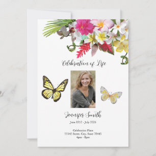 Gul ros Butterfly Funeral Inbjudan meddelande