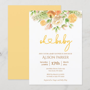 gul ros Citrus Blommigt Elegant Girl Baby Shower Inbjudningar