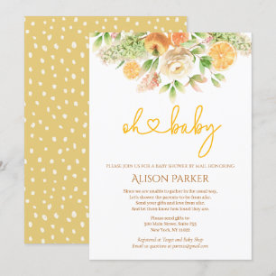 Gul ros Citrus Blommigt Girl Baby Shower by Mail Inbjudningar