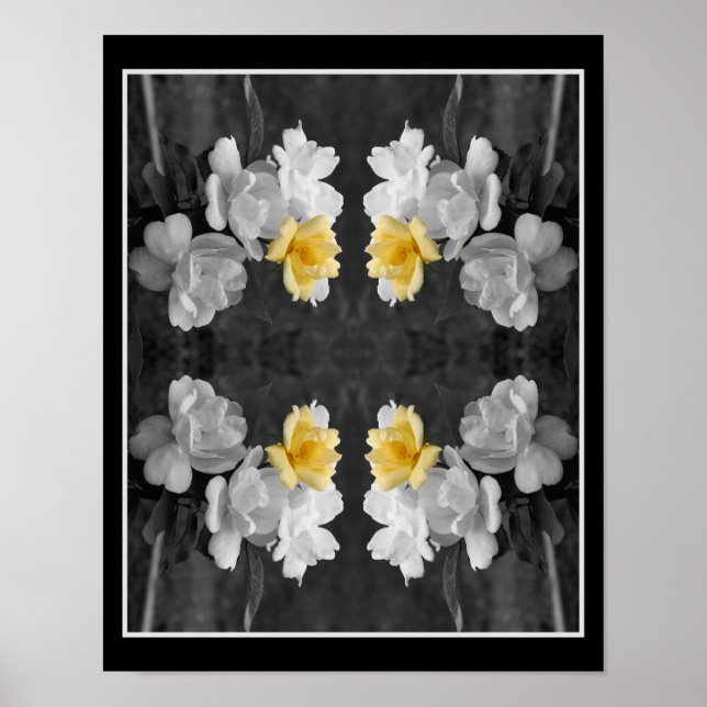 Gul ros Cluster Partial Färg Spegel Abstrakt Poster (Framsidan)