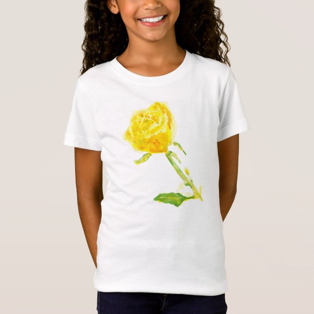 Gul ros. Flickor'Bella Jersey T-Shirt, White Tee Shirt (Framsida)
