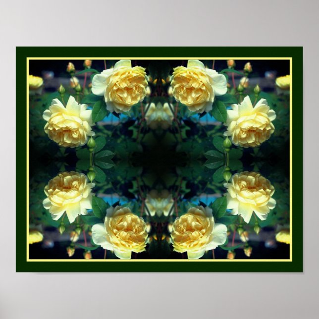 Gul ros Flower Pair Spegel Abstrakt Poster (Framsidan)