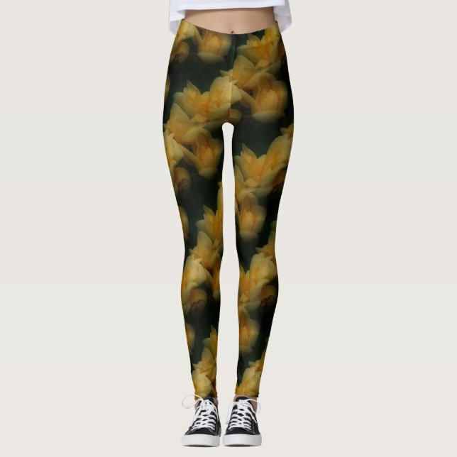 Gul ros Flowers Nature Mönster Leggings (Framsida)