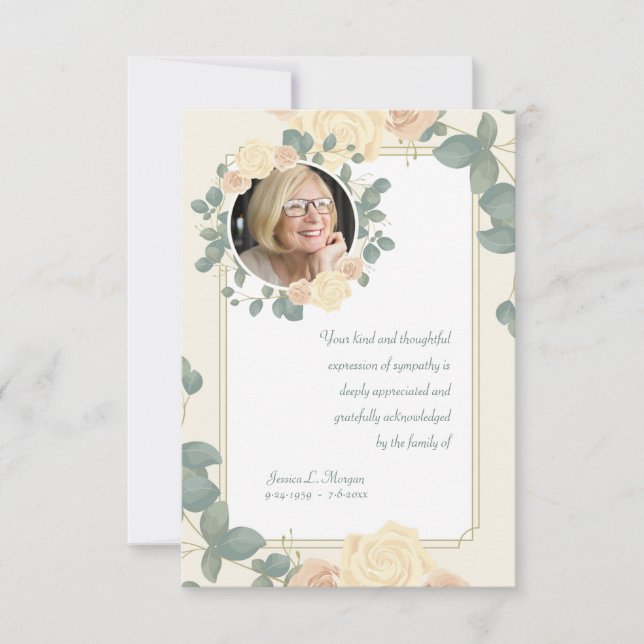 Gul ros Fotosympati - tackkort Inbjudningar (Framsida)