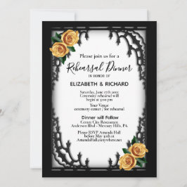 Gul ros Gothic Rehearsal Dinner White Inbjudningar