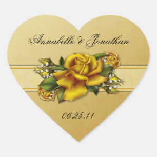 Gul ros Heart Bröllop Sticker Hjärtformat Klistermärke