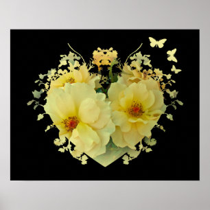 Gul ros Heart on Black Poster