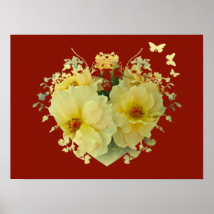 Gul ros Heart on Red Poster