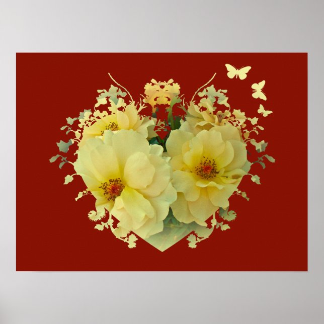 Gul ros Heart on Red Poster (Framsidan)