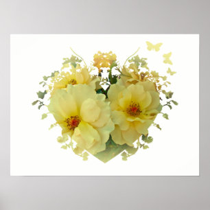Gul ros Heart on White Poster
