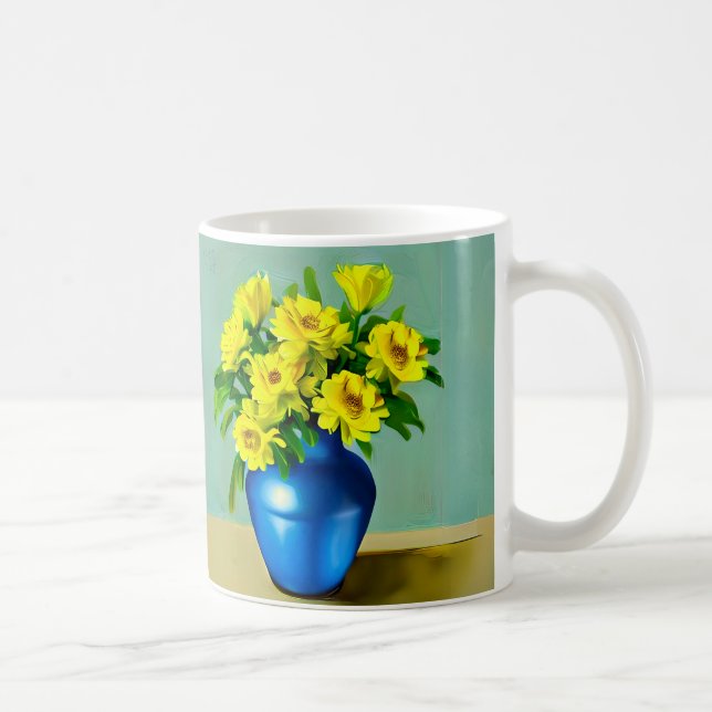 Gul ros i Blue Vas Boho Art Kaffemugg (Höger)
