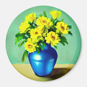 Gul ros i Blue Vas Boho Art Magnet