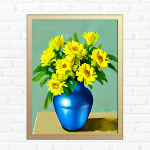 Gul ros i Blue Vas Boho Art Poster