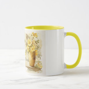 Gul ros i en krukmakerivas mugg