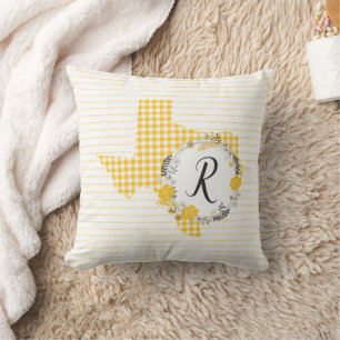 Gul ros i Texas - Gingham Monogram Kudde
