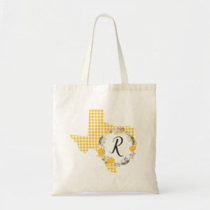 Gul ros i Texas - Gingham Monogram Tygkasse