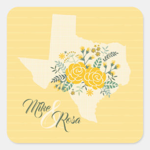 Gul ros i Texas - Gingham State Bröllop Fyrkantigt Klistermärke