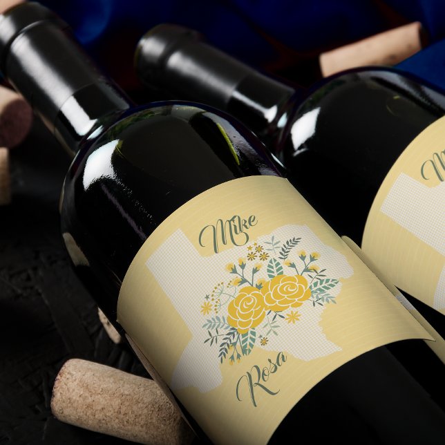 Gul ros i Texas - Gingham State Bröllop Vinflaska Etikett (Skapare uppladdad)
