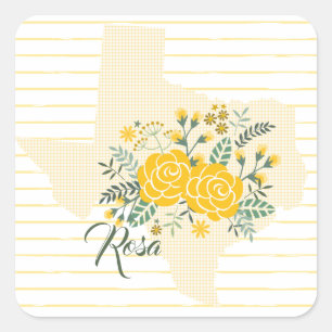 Gul ros i Texas - Gingham State with Ro Fyrkantigt Klistermärke