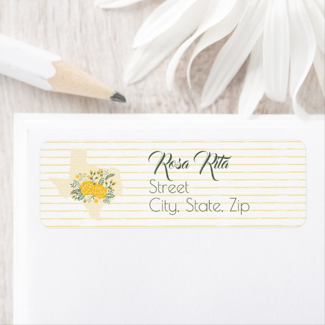 Gul ros i Texas - Gingham State with Ro Returadress Etikett (Insitu)