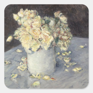 Gul ros i Vas av Caillebott Impressionist Fyrkantigt Klistermärke
