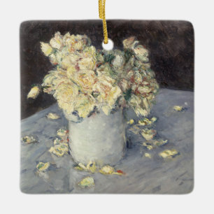 Gul ros i Vas av Caillebott Impressionist Julgransprydnad Keramik