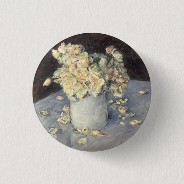 Gul ros i Vas av Caillebott Impressionist Knapp (Framsida)